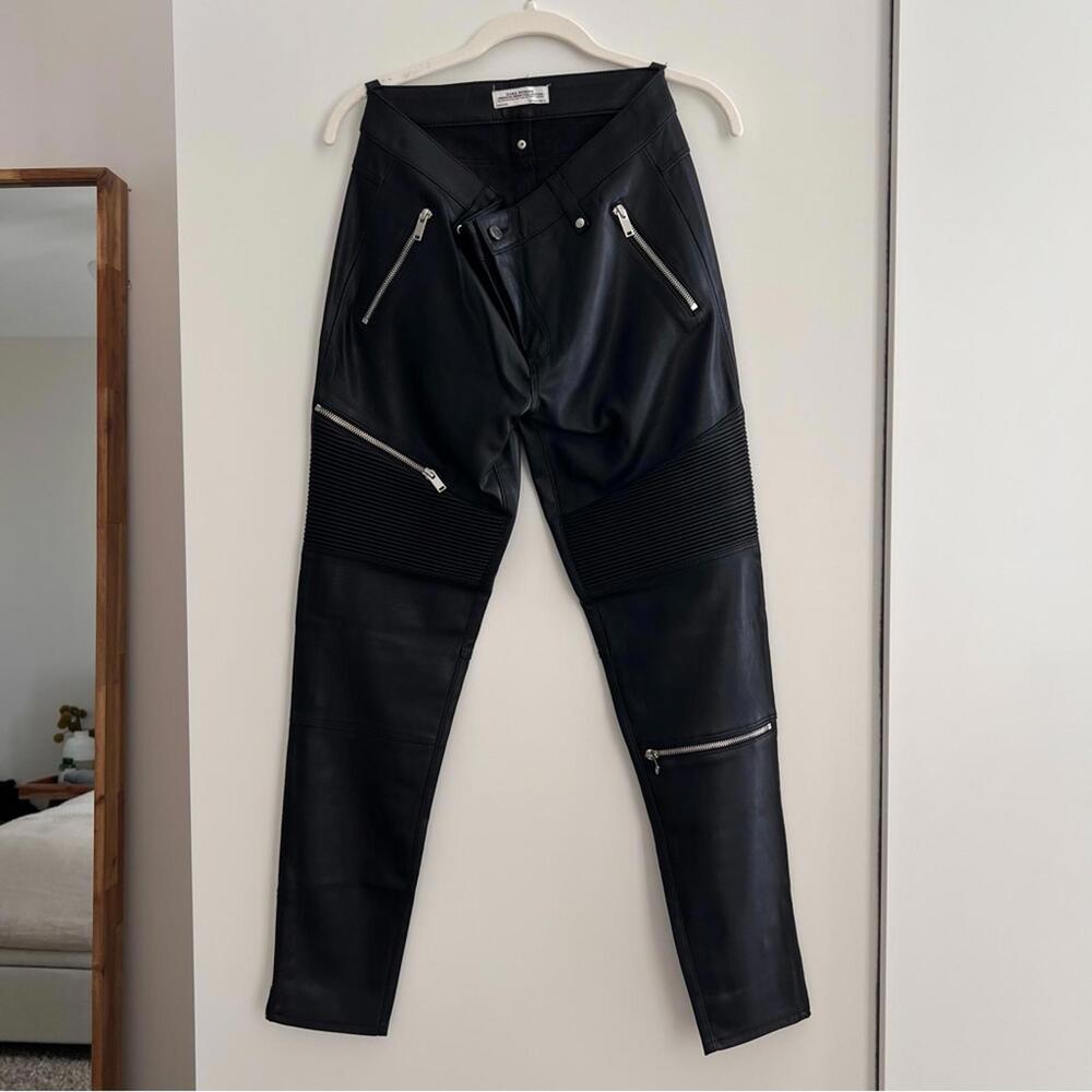 Zara Black Leather Pants with Zipper Details